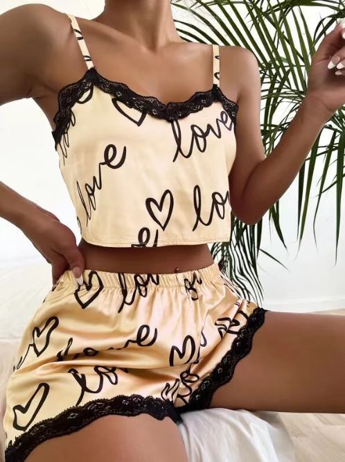 Whoelsale Lace Patchwork Suspender Pajama Set